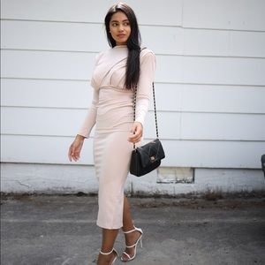 Cream Midi Long Sleeve Dress